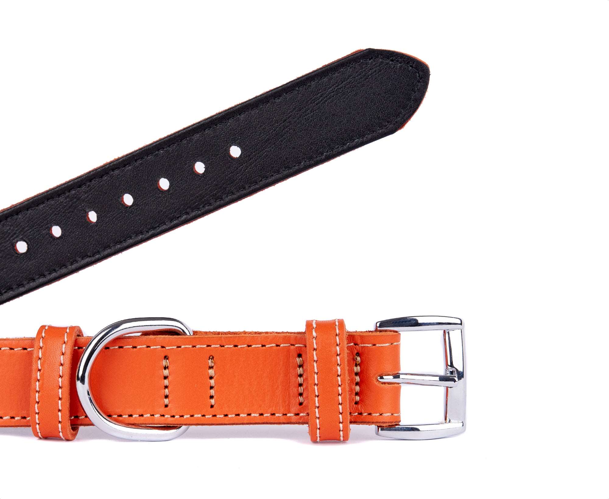 Soft Leather Orange Dog Collar