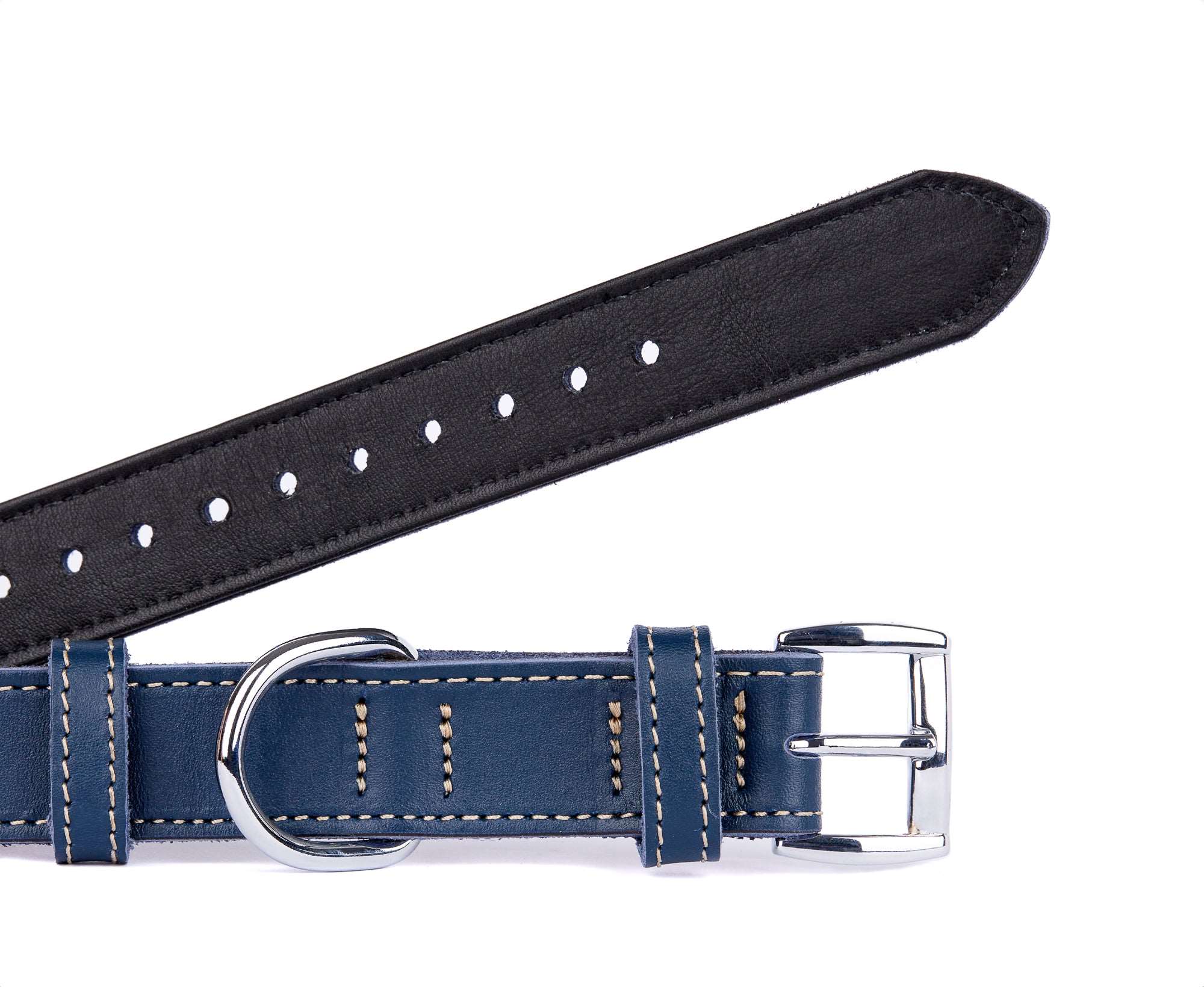 Blue Geniune Soft Leather Dog Collar