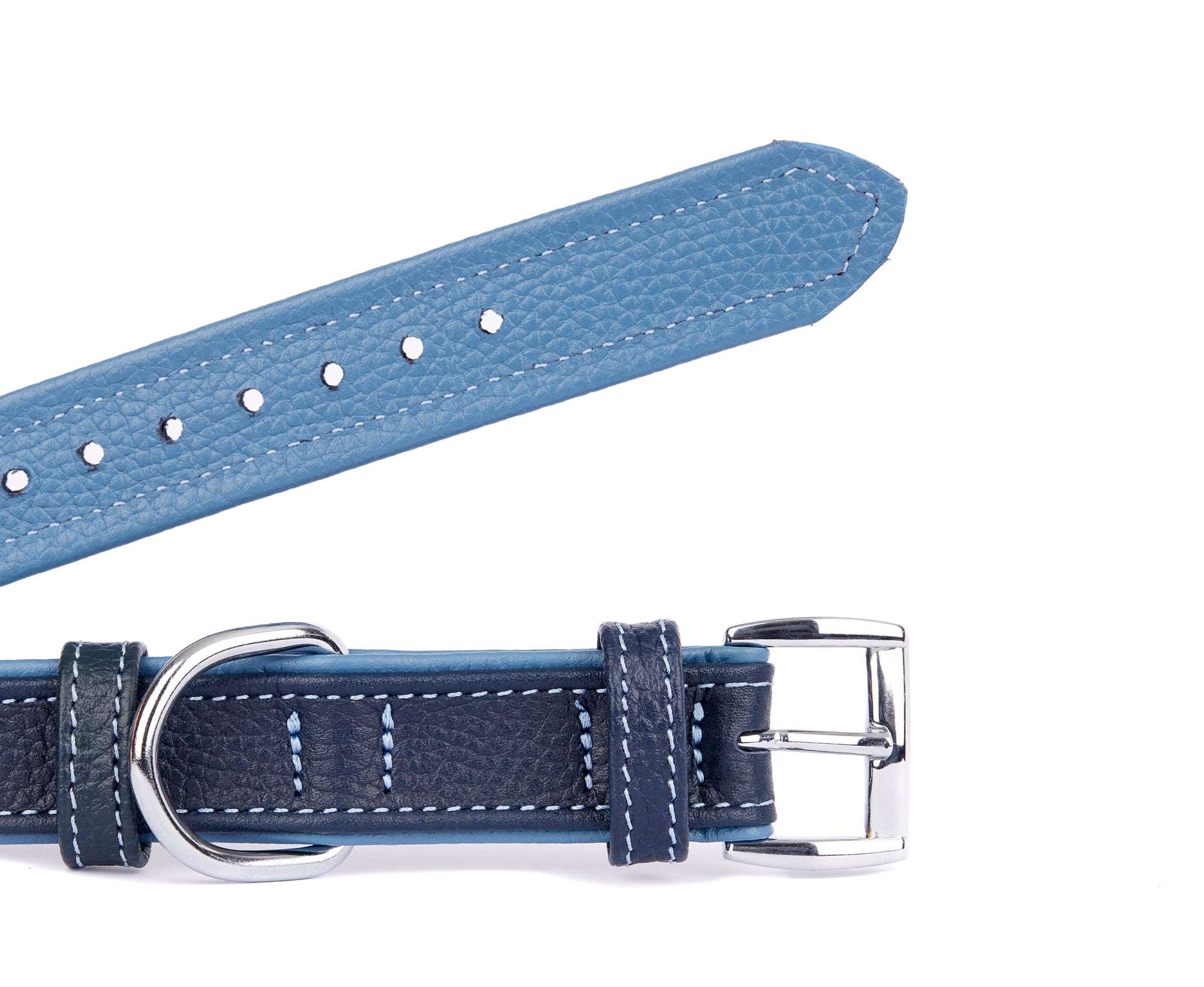 Navy Blue Leather Dog Collar