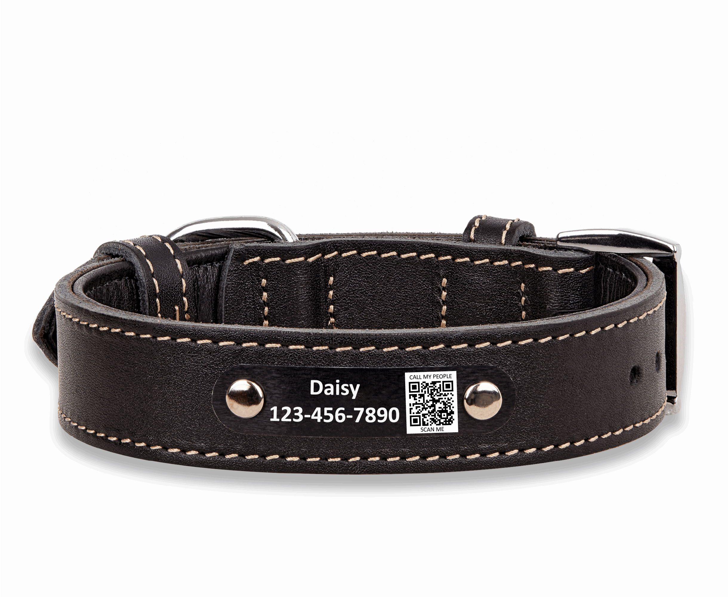 Personalized Soft Geniune Leather Handmade Black Dog Collar