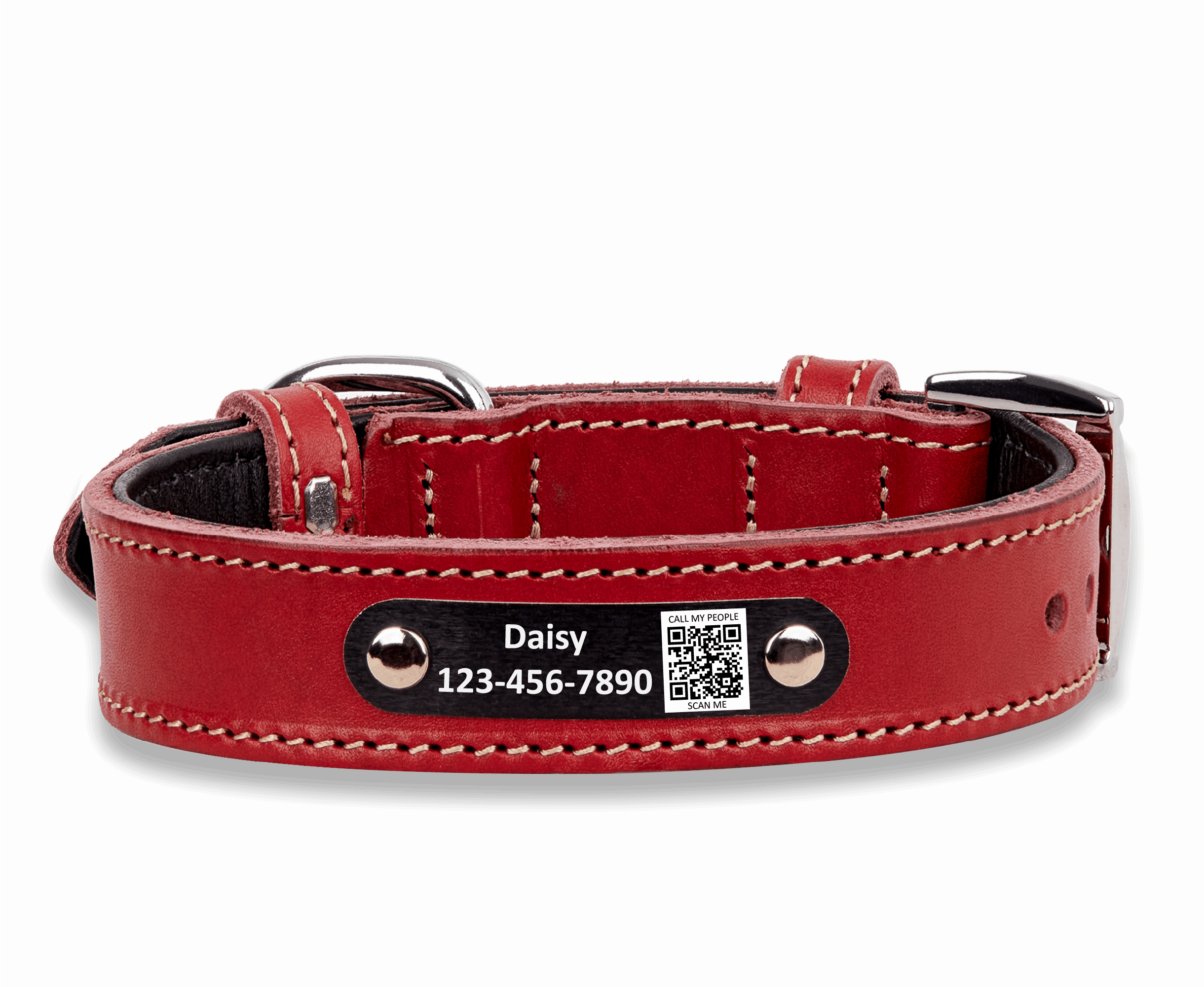 Personalized Soft Geniune Leather Handmade Red Dog Collar