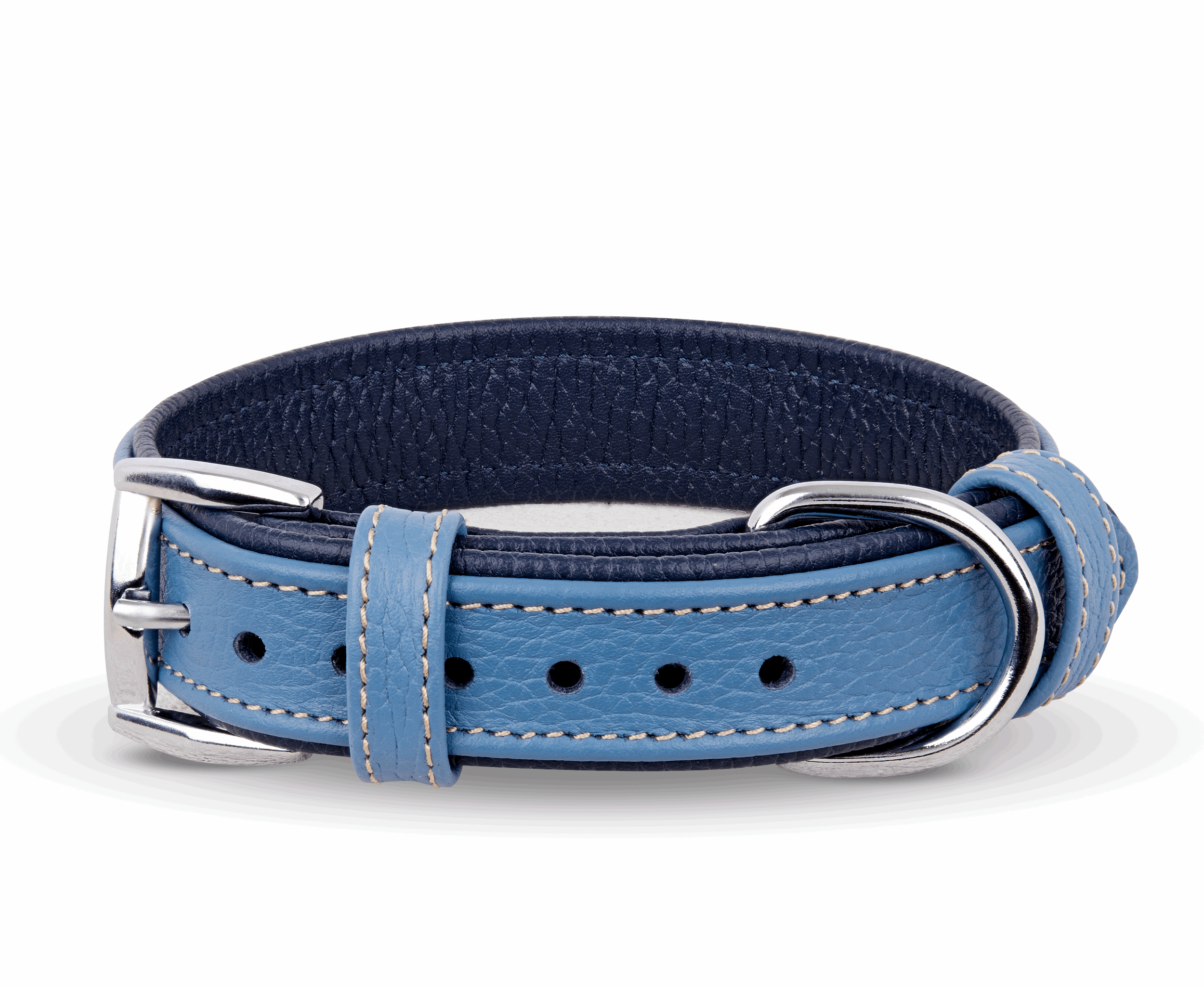 Double-Layered Geniune Leather Blue and Navy Blue Handmade Dog Collar