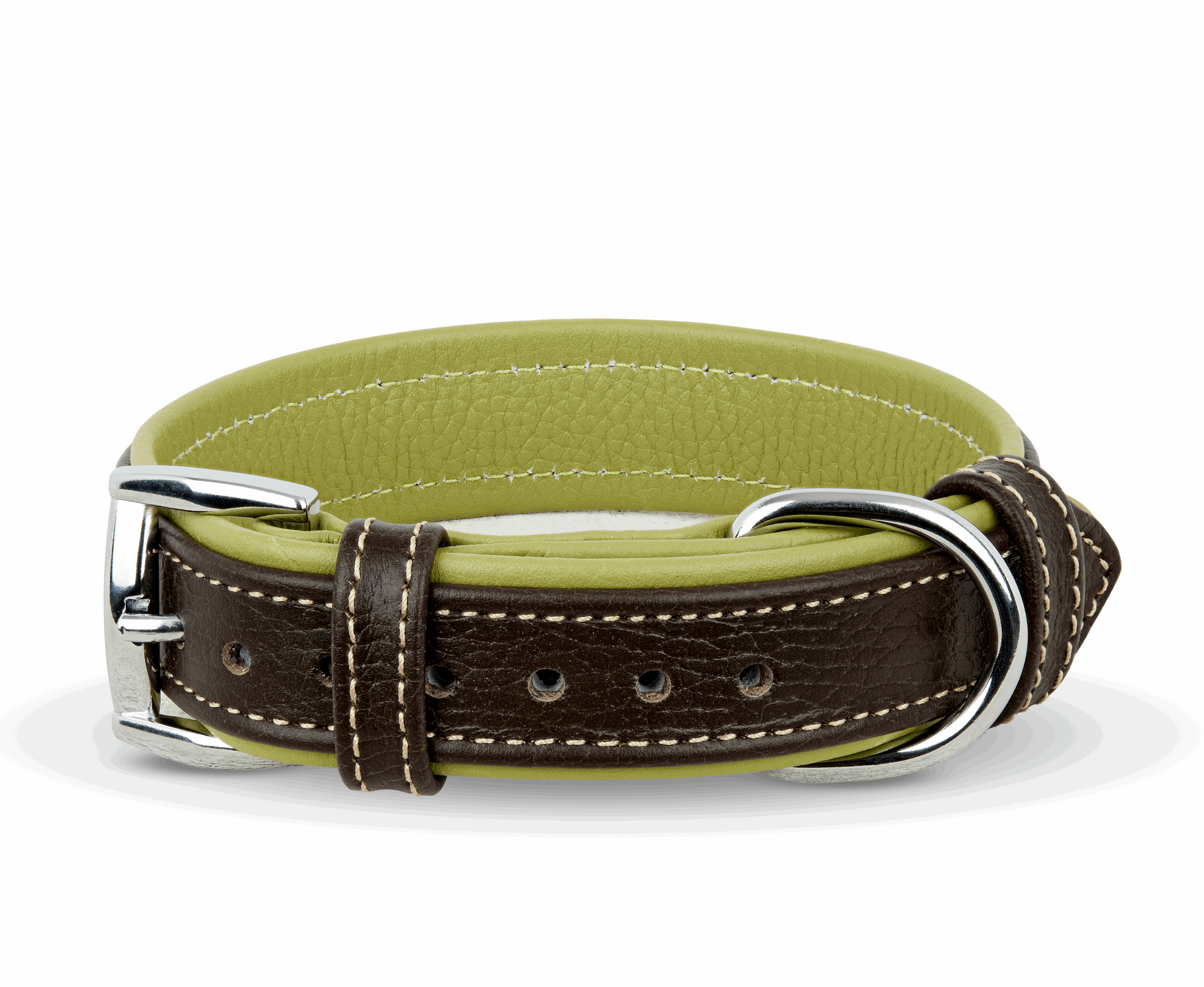 Personalized Leather Dog Collar with Scannable QR Code | Brown and Light Green Handmade Dog Collar