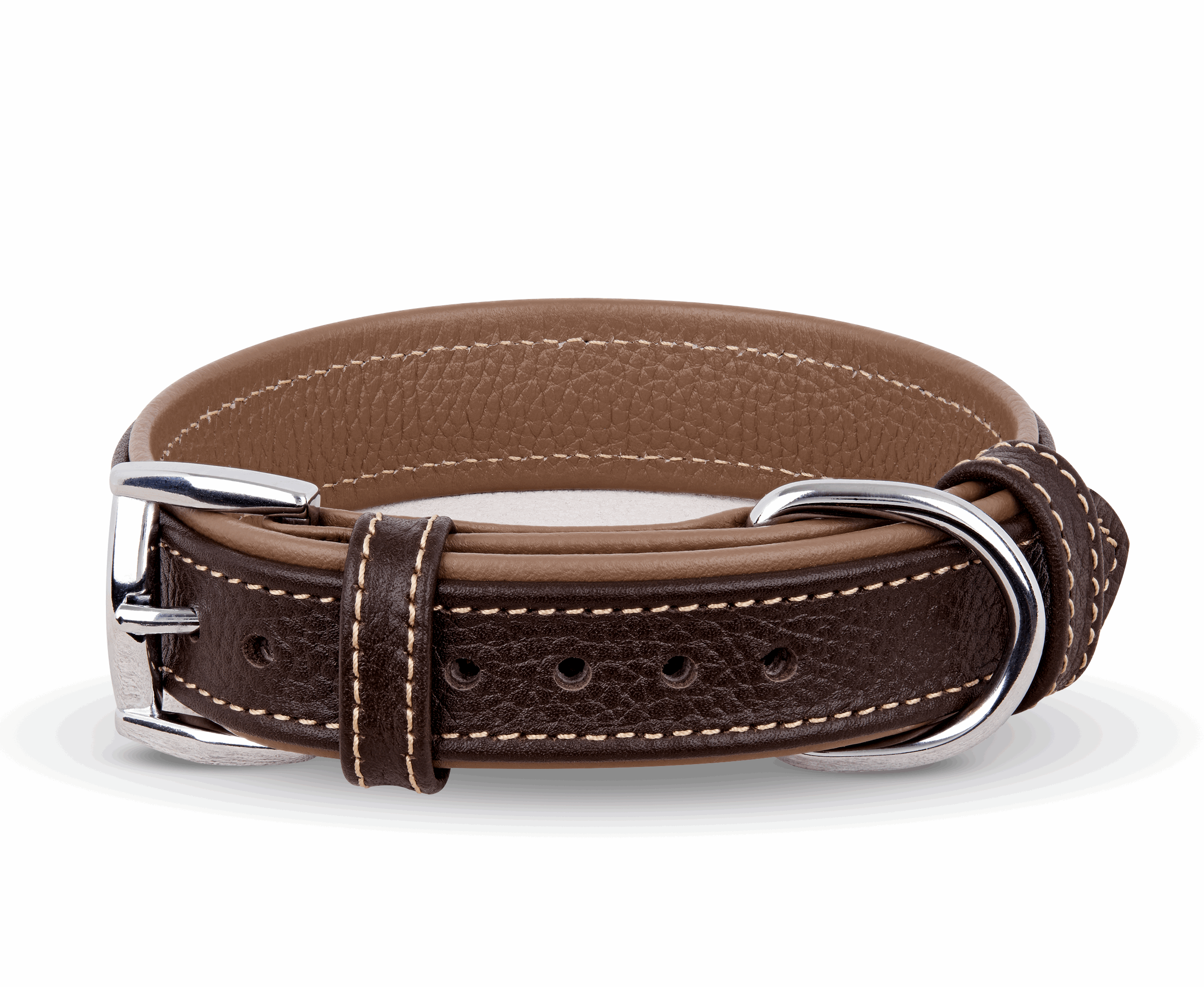 Double-Layered Geniune Leather Brown and Milk Coffee Handmade Dog Collar