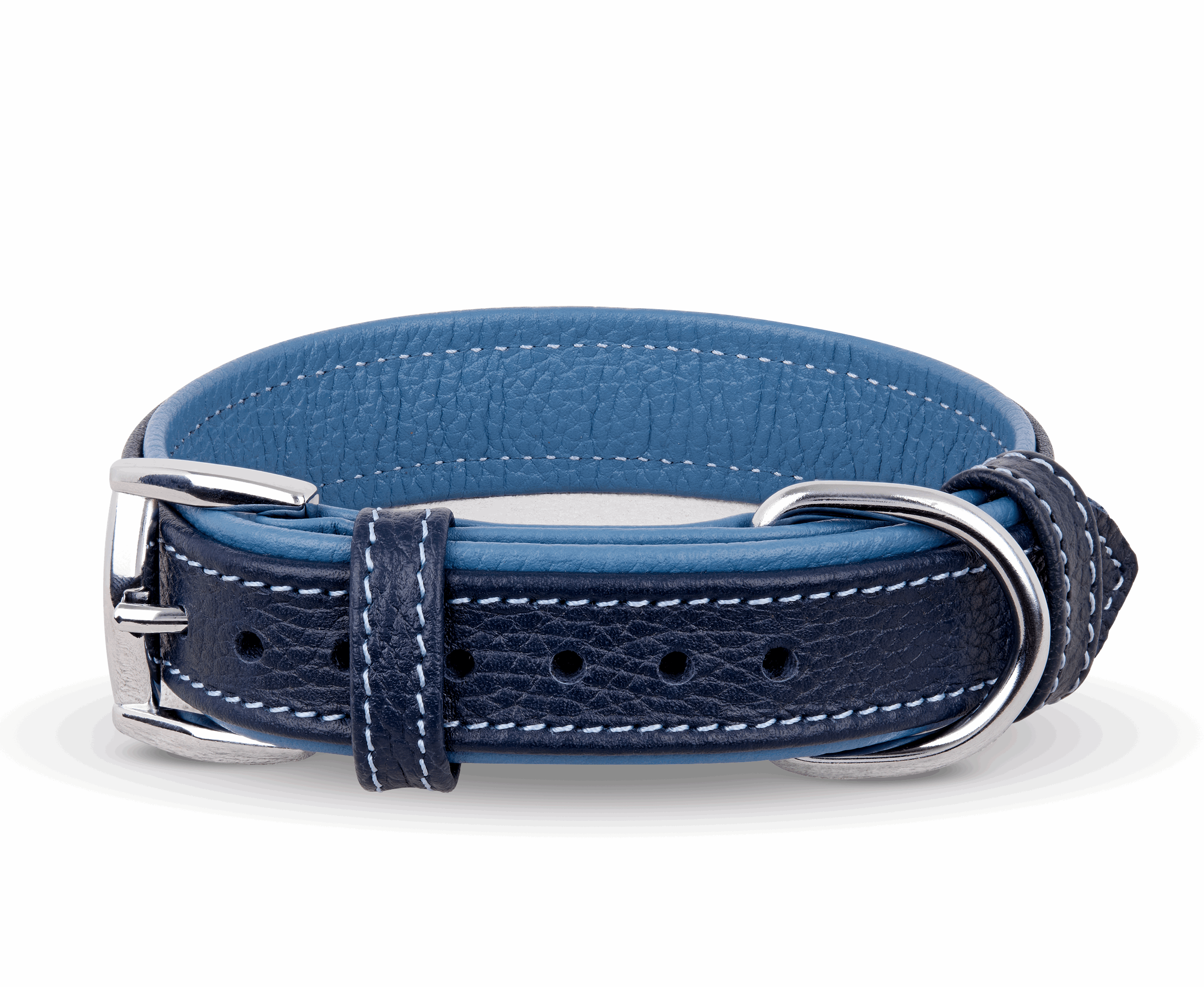 Double-Layered Geniune Leather Navy Blue and Blue Handmade Dog Collar