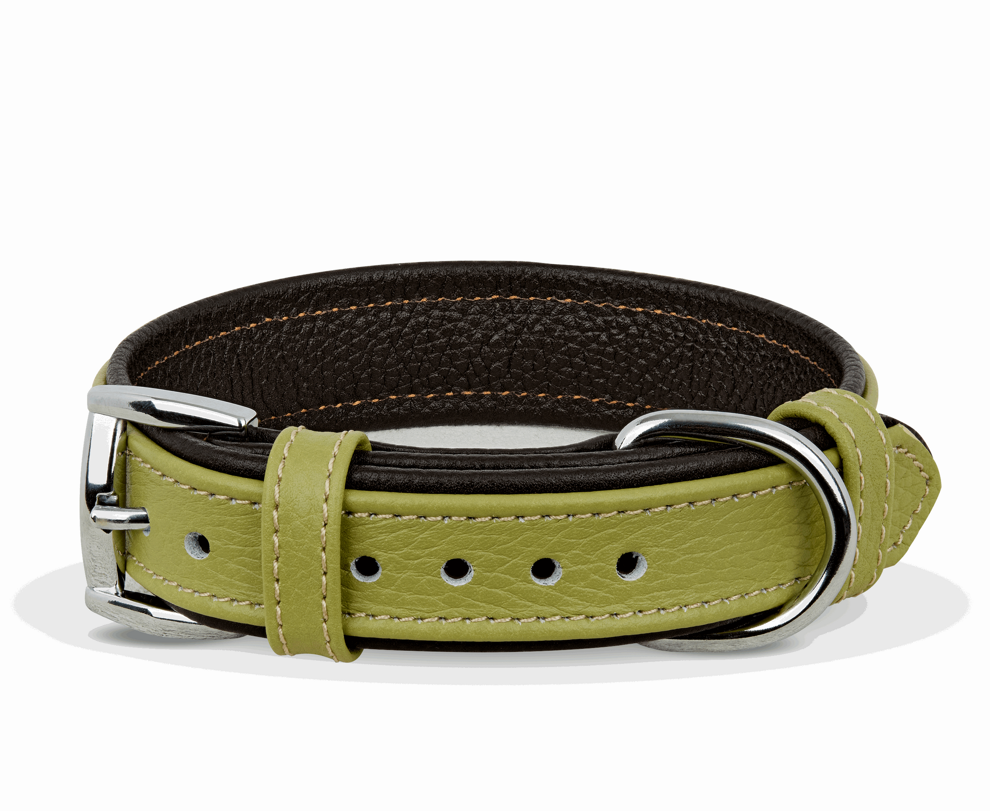 Personalized Leather Dog Collar with Scannable QR Code | Light Green and Brown Smart Dog Collar