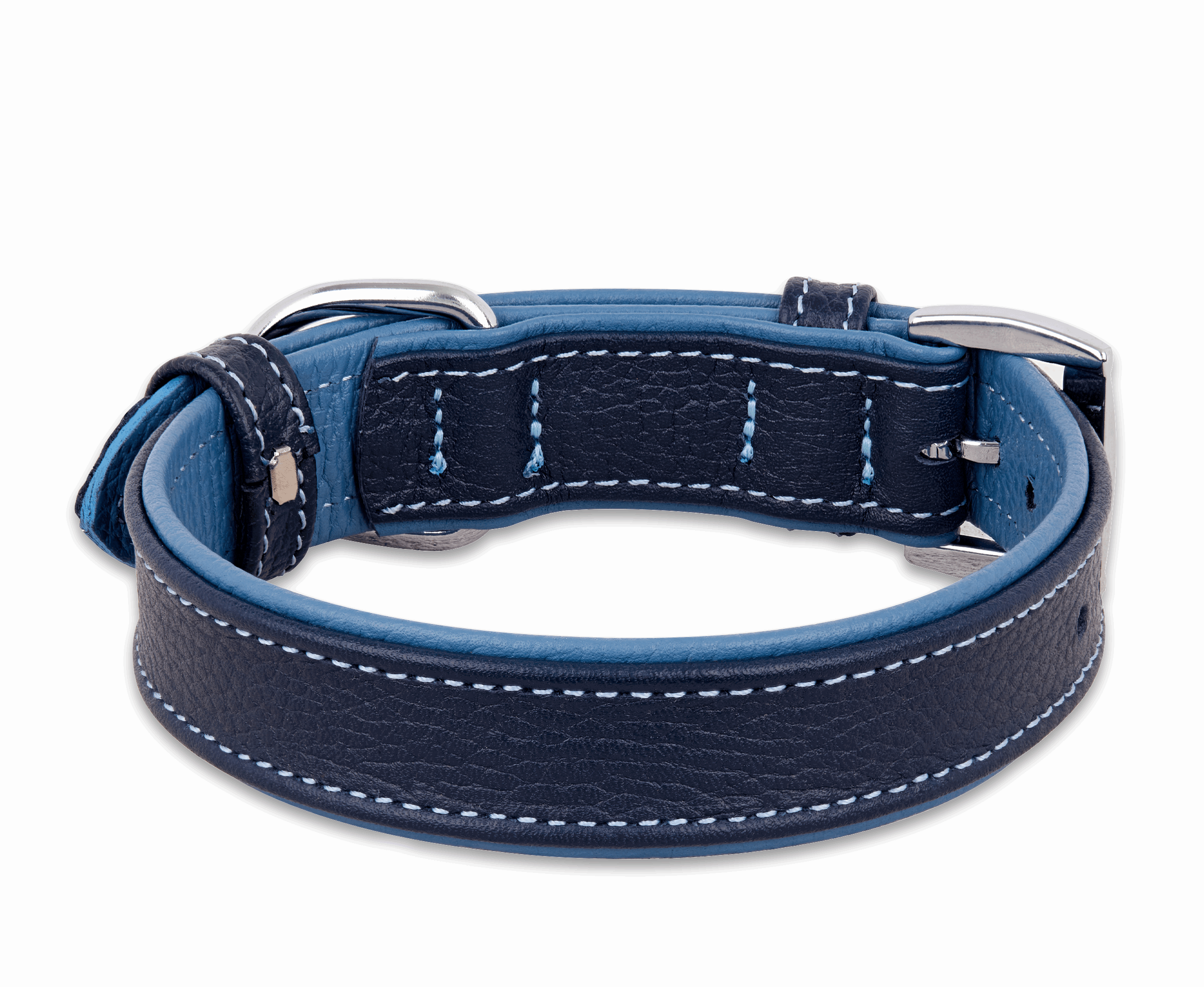 Navy Blue Leather Dog Collar