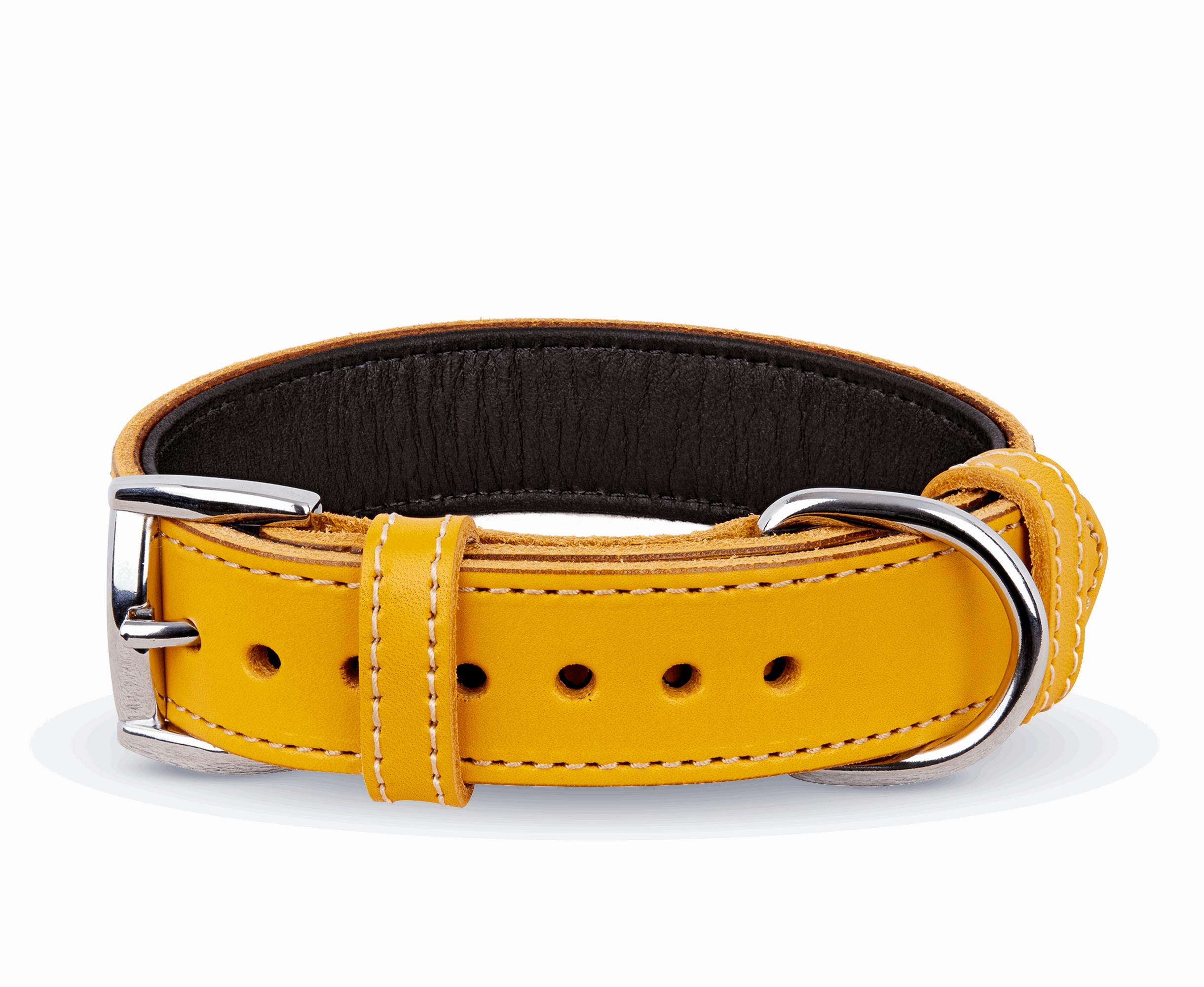 Personalized Soft Geniune Leather Handmade Yellow Dog Collar